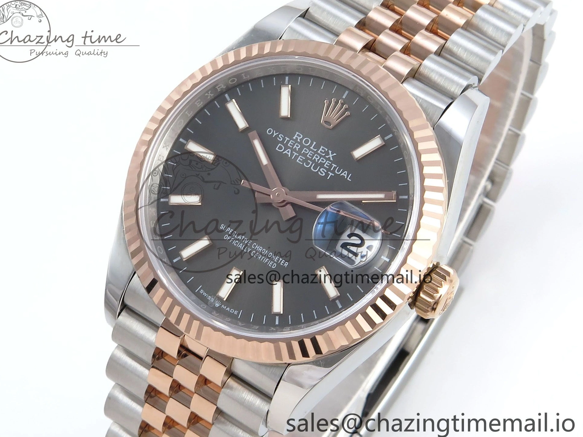 MiroTime 0225 DateJust 36 126231 EWEF Best Edition Gray Dial Stick Marker on SS RG Jubilee Bracelet A Seasonal 593